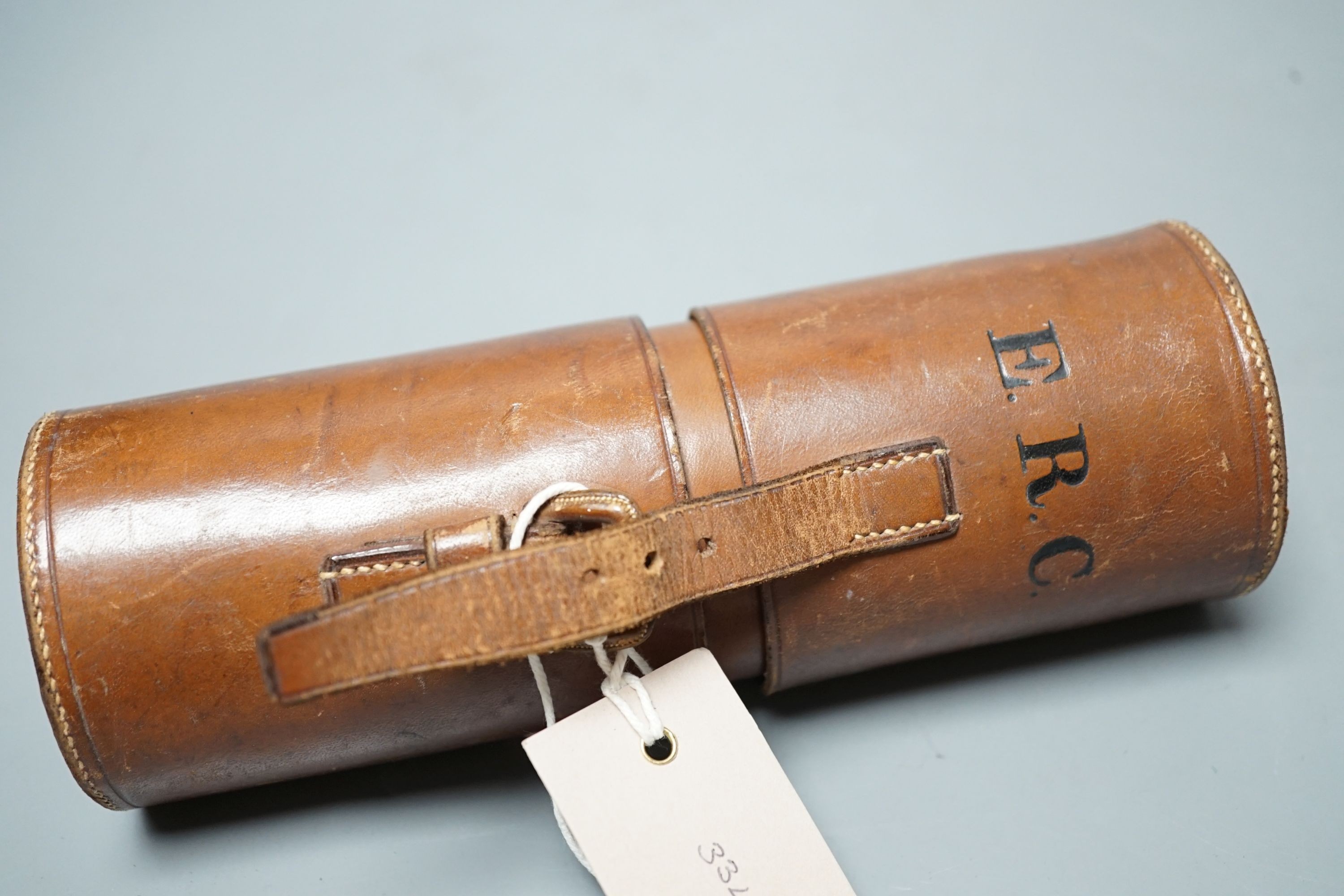 A Dolland Day or Night brass and leather nine draw telescope with case. Inscribed ‘Jas. Hy. Cottingham 1761 - 1819’